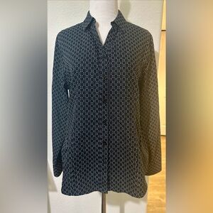 Chicos Women’s Size 0 Blouse Button Up Black And White Top